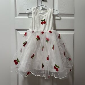 Cherry Embroidered White Kids Dress